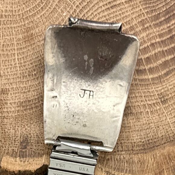 1950s Native American NAVAJO Sterling & Green Turquoise Watch Tips With Band - Picture 3 of 3